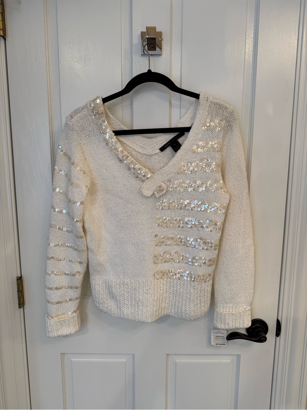 NWT Marc Jacobs Cream Sequin V-Neck Women’s Sweater
